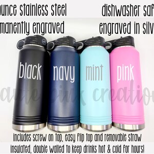 Pu&ograve; includere: Quattro bottiglie d'acqua in acciaio inossidabile da 946 ml con tappi a vite, tappi a levetta e cannucce rimovibili. Le bottiglie sono incise in argento e sono disponibili in nero, blu navy, menta e rosa.
