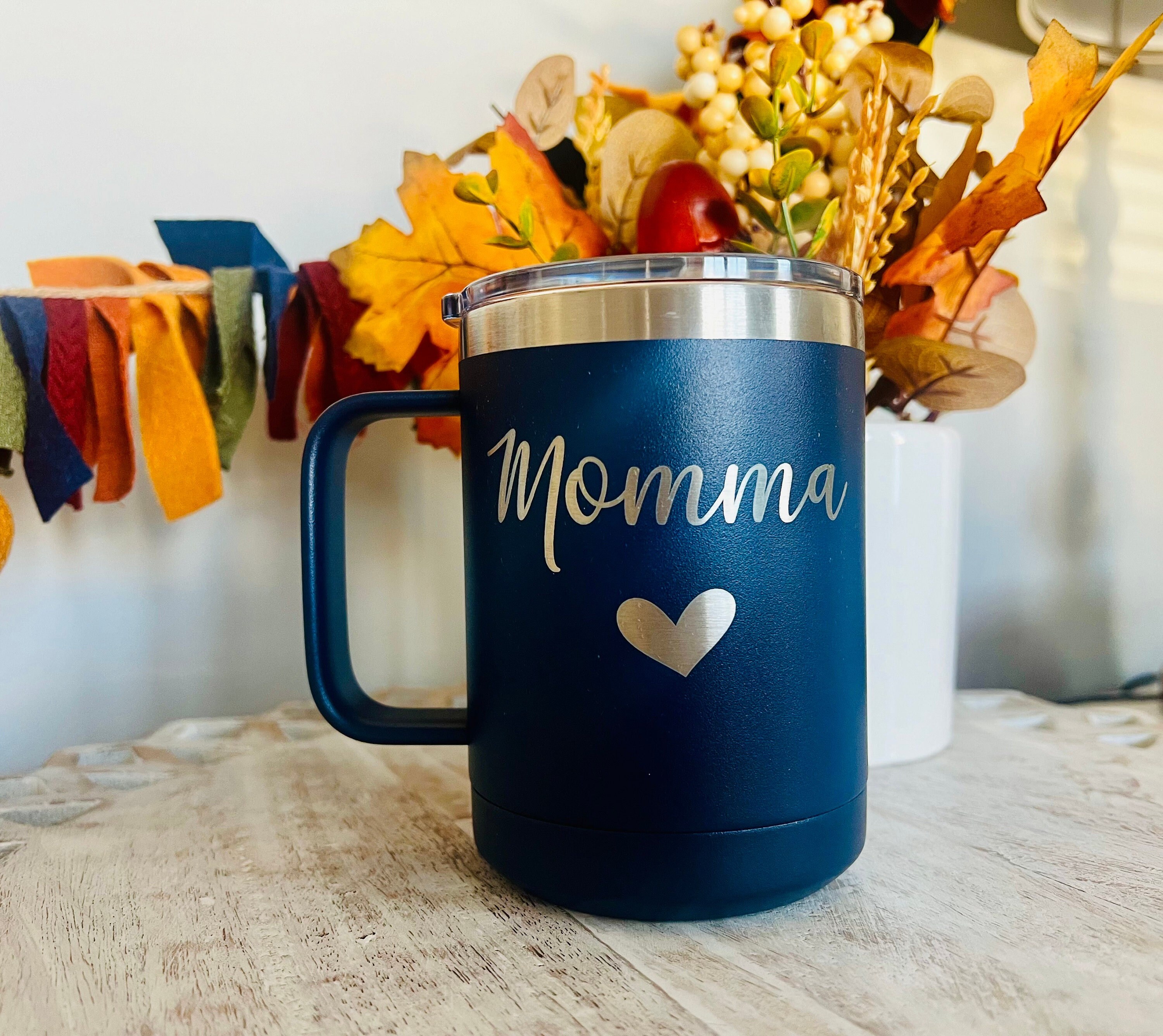 Personalized Mom Coffee Mug: 15oz Insulated Travel Cup with Lid