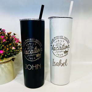 Family Vacation Tumblers, Vacation Cups, Beach Vacation Tumblers, Laser Engraved Skinny Tumblers, Cruise Trip, Family Trip