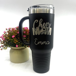 40oz Insulated Tumbler with Handle, Cheer Mom Tumbler, Cheer Squad Tumbler, Cheerleading 40 ounce tumbler, Insulated Tumbler with Handle