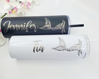 Personalized Mermaid Tumbler, Mermaid Cup, Mermaid Tail Tumbler, Custom Tumbler, Insulated Cup, Mermaid Scales
