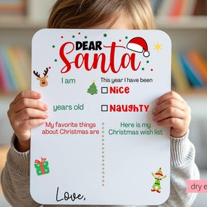 Personalisierte Weihnachtswunschliste Dry Erase Board Schild, Santa Board