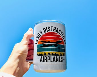 Pilot Mug – Easily Distracted by Airplanes – Aviation Enthusiast Coffee Cup