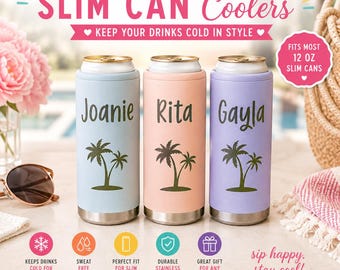 Personalized Skinny Can Cooler | Stainless Steel Slim Can Cooler | Engraved Hard Seltzer Holder | Bridesmaid Gift | Bachelorette Party Favor