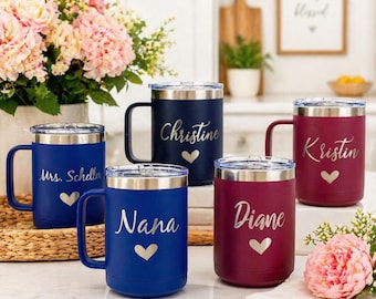 Caneca térmica de café de 15 oz gravada a laser e personalizada para viagem