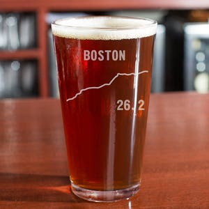 Marathon Beer Glass, Boston Marathon, 26.2 Beer Glass, Runner Beer Glass, Boston, Marathon Glass, Marathon Finisher- READY TO SHIP