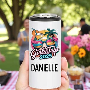 Custom Coozie, Girls Trip Tumbler, Seltzer Can Coozie, Slim Can Holder,  Personalized Stainless Steel Can Cooler Tumbler, Girls Vacation