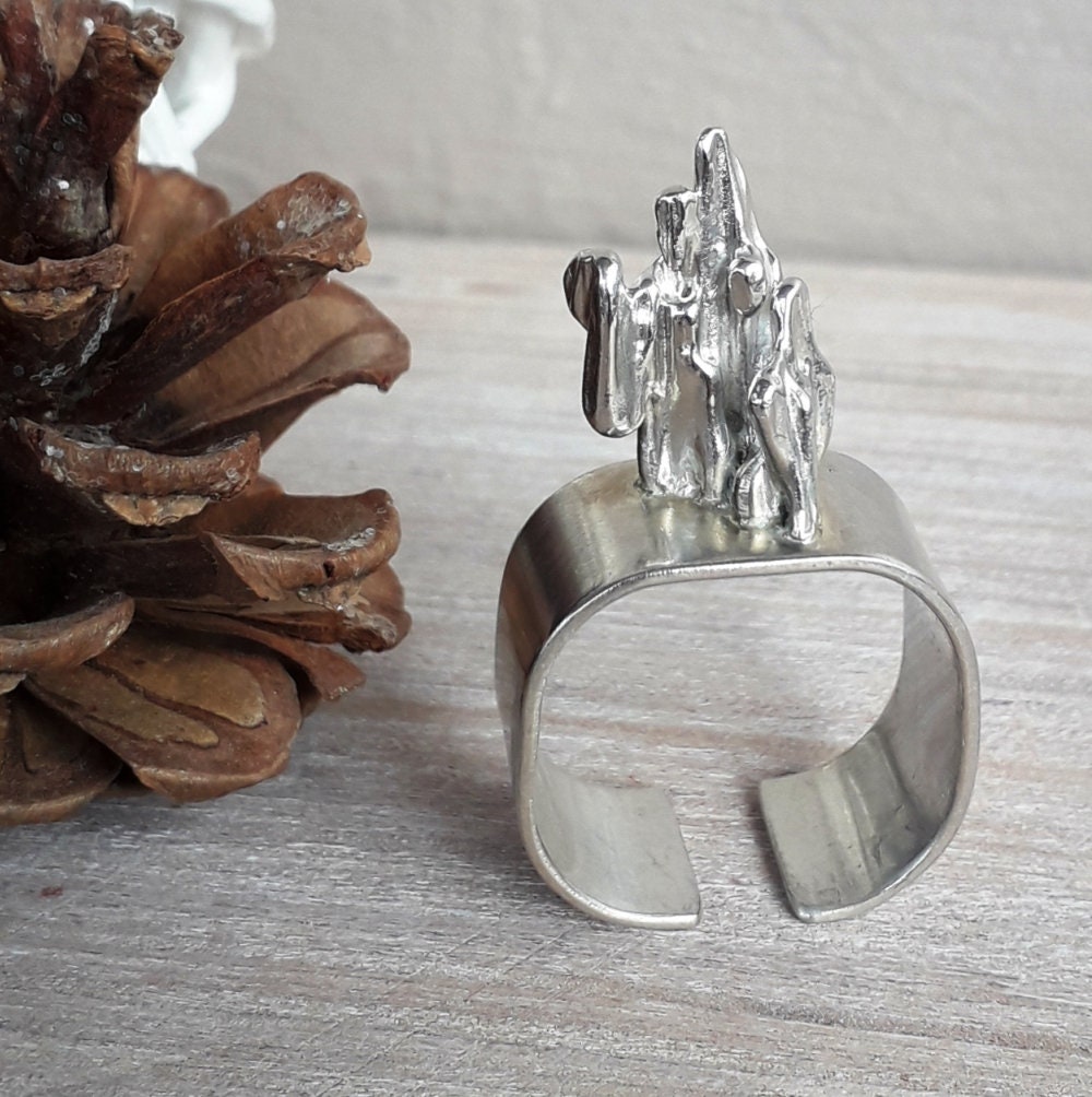 Adjustable Wide Silver Ring Size T 1/2 Fantasy Design Ring 