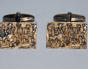 Vintage 1960s-'70s era Gold Tone Brutalist Cuff Links-- Free USA Shipping