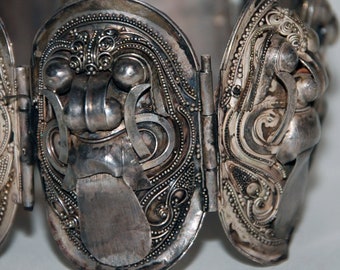 Vintage Bali Silver Panels Bracelet Rangda Demon Queen  -- Free USA Shipping!