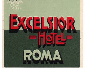 Genuine 1930s-'40s Original Unused  Luggage Steamer Trunk  Label Hotel Excelsior Rome