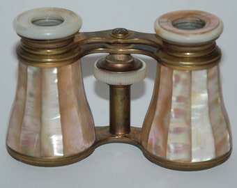 made in Paris Vintage in Dark Brown Leather Case SALE Mother of Pearl Opera Glasses Colmont Ft