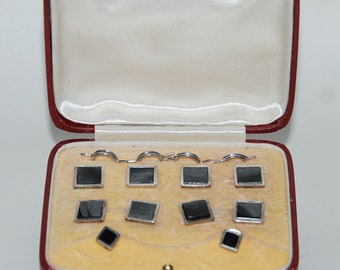 1900s Era Formal Tuxedo Set in Sterling Silver, Cufflinks, Vest Buttons, Shirt Studs -- Free USA Shipping