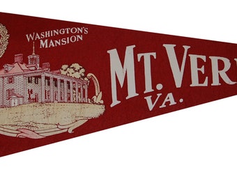 1950s-'60s era felt pennant souvenir of Washington's Mansion  Mt Vernon VA — Free USA Shipping!