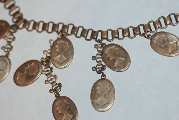 Vintage 1930s Brass Silhouette Cameo Necklace -- … - image 7