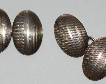 1920s era Art Deco 9Ct Gold on Silver Oval Double Faced Cuff Links AS IS -- Free US Shipping!