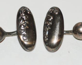 Victorian Era Sterling Silver Oval Cuff Links for Ladies or Gentlemen -- Free US Shipping!