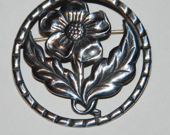 Vintage 1940s-'50s Era Sterling Silver Floral Pin  (Danecraft Style) -- Free USA Shipping!