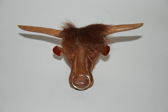 Vintage 1930s-'50s era Large Wooden Longhorn Bull… - image 1