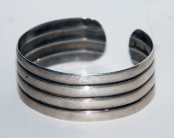 Vintage 1950s Mid-Century Silver Cuff Bracelet Austrian -- Free USA Shipping!