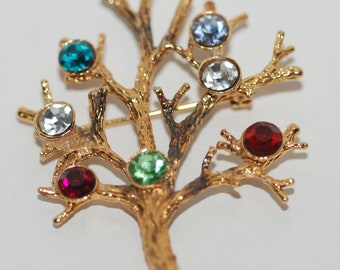 Vintage 1960s Sterling and Gold Wash Tree of Life with Rhinestone Adornments  -- Free USA Shipping!