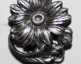 Vintage Art Nouveau Era Sterling Silver Floral Watch Pin -- Free USA Shipping!