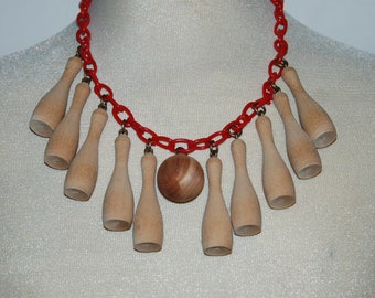 Necklace made from Vintage Bowls & Pins (Skittles) Game --  Free USA Shipping!
