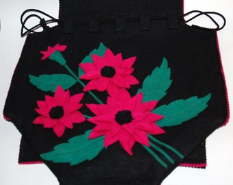 Vintage 1930s-'50s Floral Decorated Felt Hand Bag, Unusual Size and Shape -- Free USA Shipping!