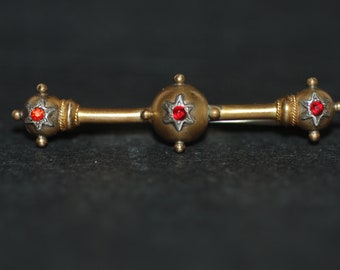 Vintage Victorian Bar Pin Brooch With Faux Rubies --  Free USA Shipping!