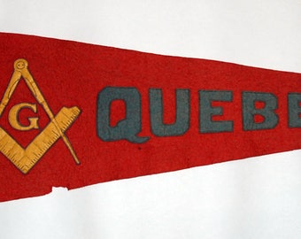 1930s era Masonic Quebec Sewn Letters Felt Pennant — Free US Shipping!