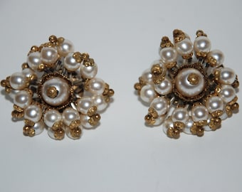 Vintage Bold 1950s-'60s Austrian Pearl Clip Earrings --  Free USA Shipping!