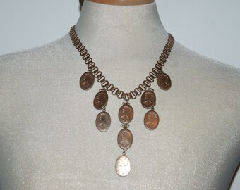 Vintage 1930s Brass Silhouette Cameo Necklace -- Free USA Shipping!