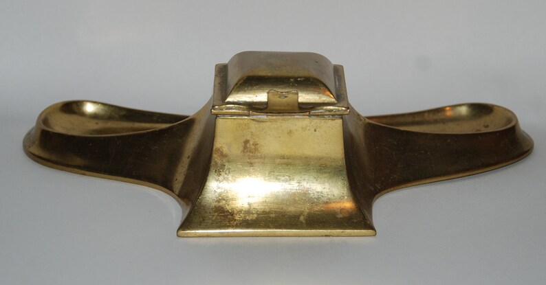 Victorian Art Nouveau Era Brass Inkwell Inkstand Ink Well Free USA Shipping image 4