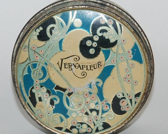 1930s Era California Perfume Vernafleur Face Powder Tin-- Free USA Shipping!