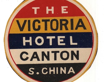 Genuine Vintage 1930s Original Unused Luggage Label: Victoria Hotel, Canton, China -- Free Shipping