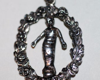 Vintage Fratelli Peruzzi Sterling Silver Della Robbia Swaddled Child Long Chain Bambini Necklace   -- Free USA Shipping!