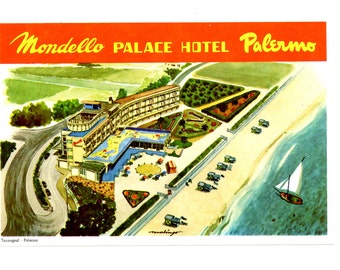 1930s-'50s Original Luggage Label Mondello Palace Hotel, Palermo, Sicily -- Free Shipping!