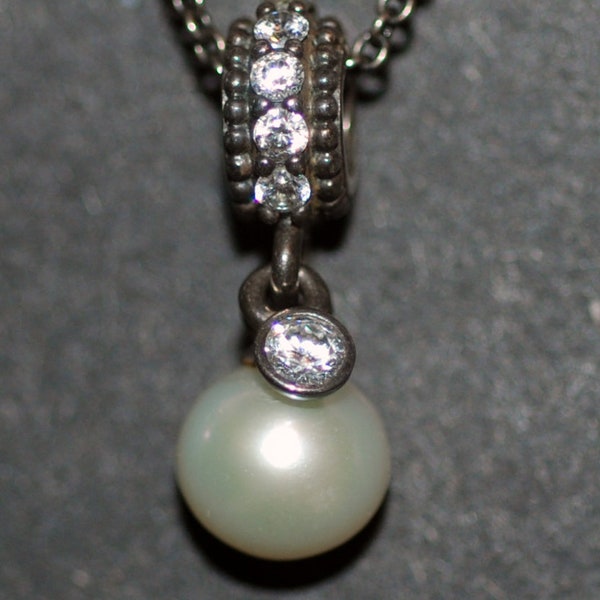 Vintage Sterling Silver Pandora Luminous Elegance Pearl Pendant  --  Free USA Shipping!