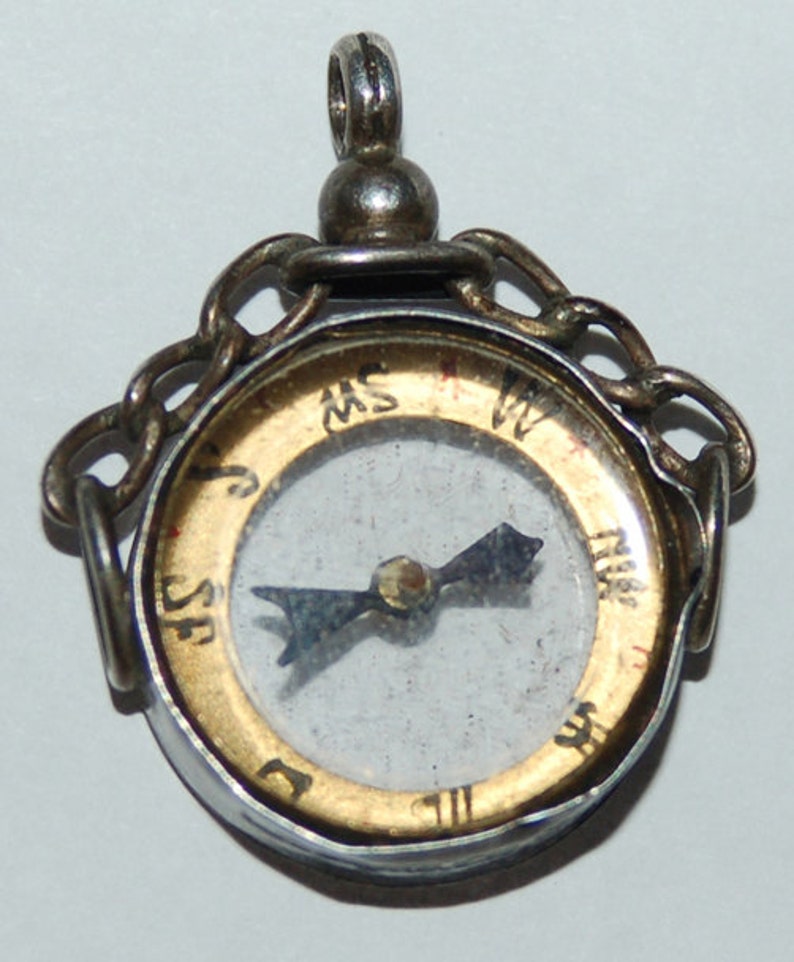 Sterling Silver Edwardian Era Watch Fob Compass -- Free US Shipping! - Etsy