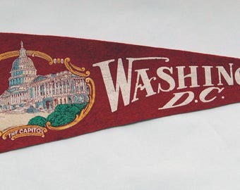 1930s-'40s era Souvenir of The Capitol Washington DC Felt Pennant — Free US Shipping!