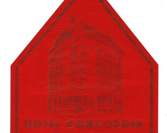 Genuine Vintage Original Unused Luggage Label: Hotel Concordia, Köln, (Cologne, Germany)