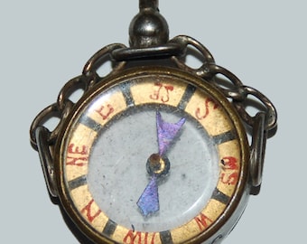 Sterling Silver Edwardian Era Watch Fob Compass -- Free US Shipping!