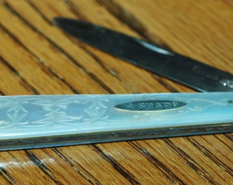 1907 Era Mother of Pearl & Sterling Silver Fruit Knife -- Free US Shipping