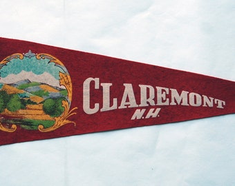1930s era Claremont, New Hampshire Souvenir Felt Pennant — Free Shipping!