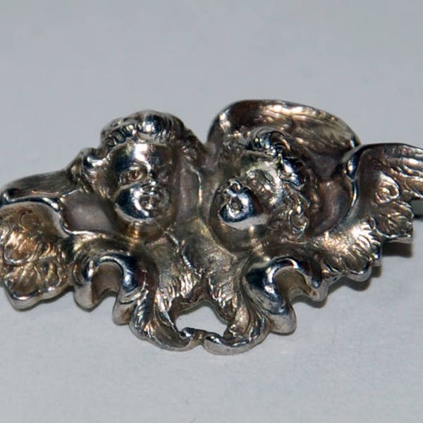 Art Nouveau 1900s era American Sterling Silver Cherubs Angels Pin Brooch -- Free US Shipping!