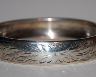 Vintage SMIBO Sterling Silver Hinged Bracelet With Floral Design -- Free USA Shipping!