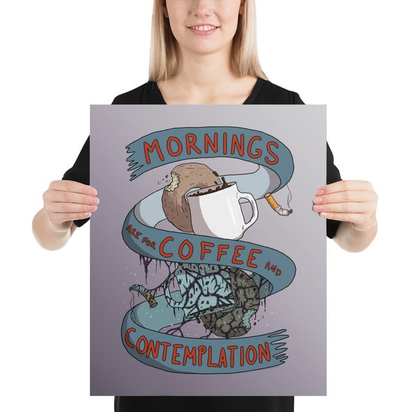 Plaque Murale Humoristique « Mornings Are For Coffee And Contemplation » – Étain, 20x30 Cm, Pour Bar, Café, Maison