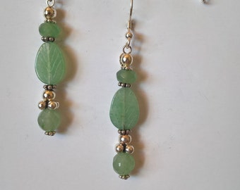 Light Green Aventurine Gemstone and Balinese Sterling Silver Earrings
