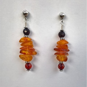 Amber Gemstone and Balinese Sterling Silver Earrings