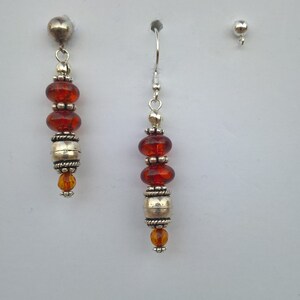 Cognac Amber Gemstone and Balinese Sterling Silver Earrings